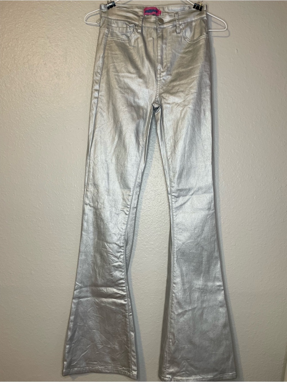Edikted Silver Metallic Flared Pants